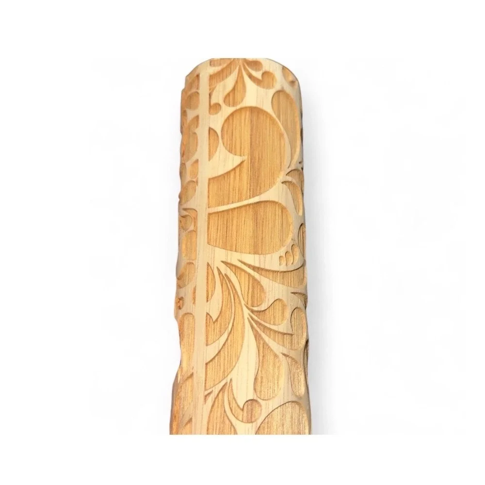Sweet Rolling Pin Embossed Wood Floral Leaf Design Baking Dough Pastry Tool‎